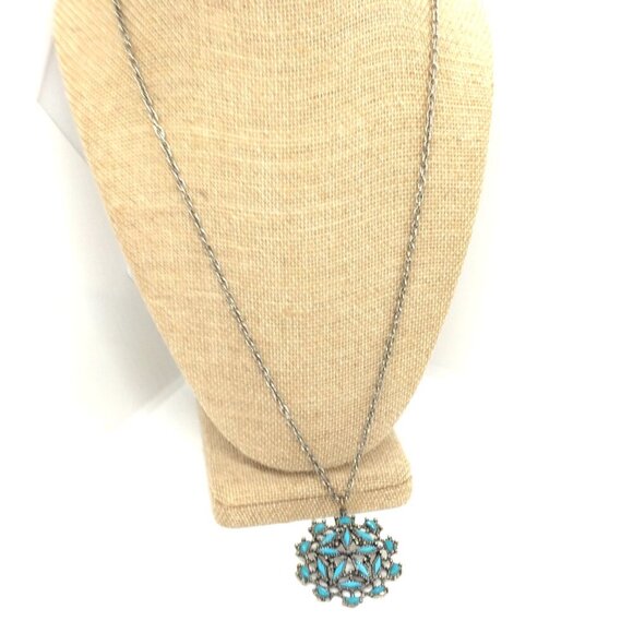 3/$30 VINTAGE SILVER TONE TURQUOISE COLOR PENDANT NECKLACE BOHO STARBURST - Picture 1 of 10